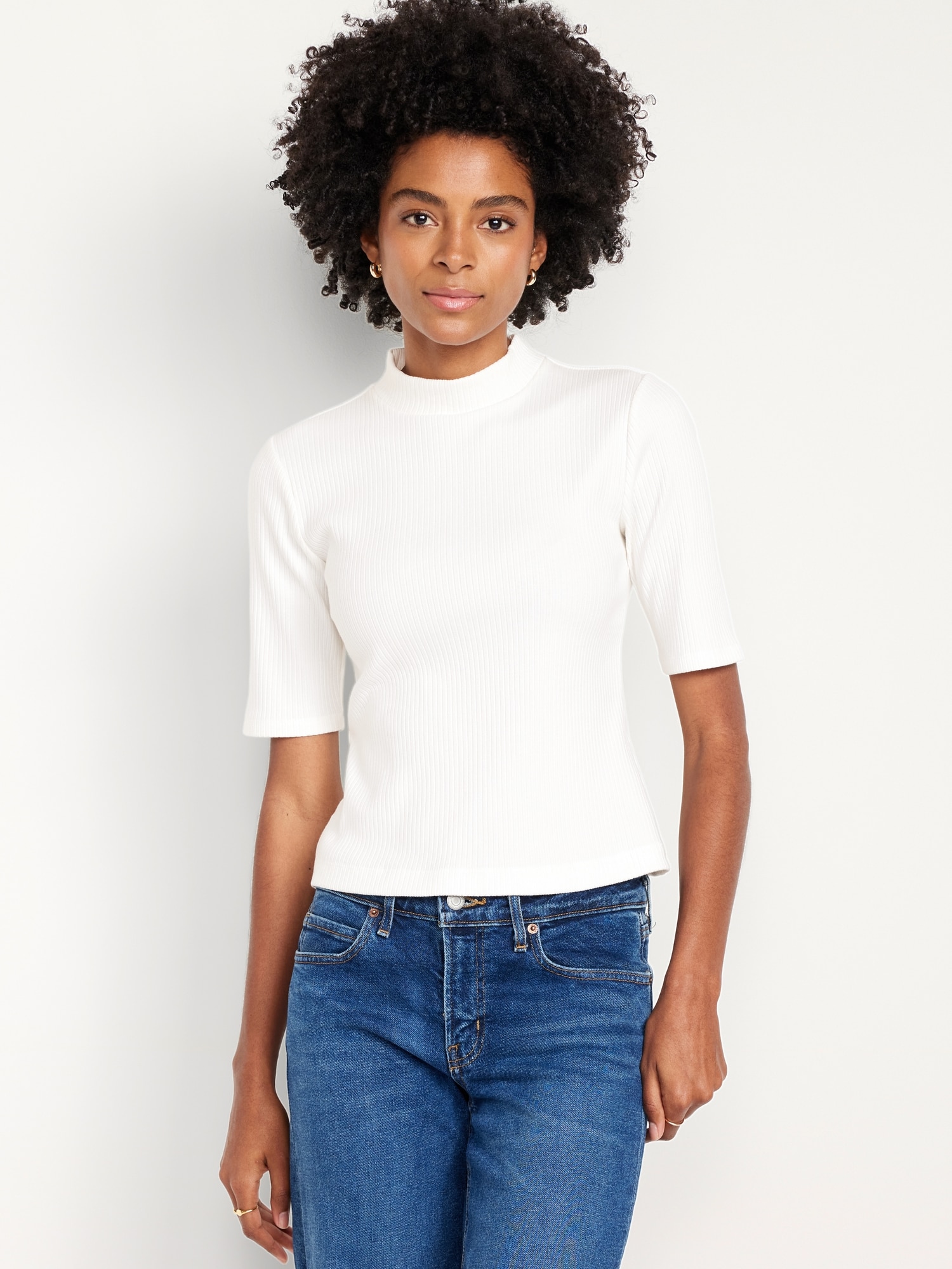 Ribbed Mock-Neck Top