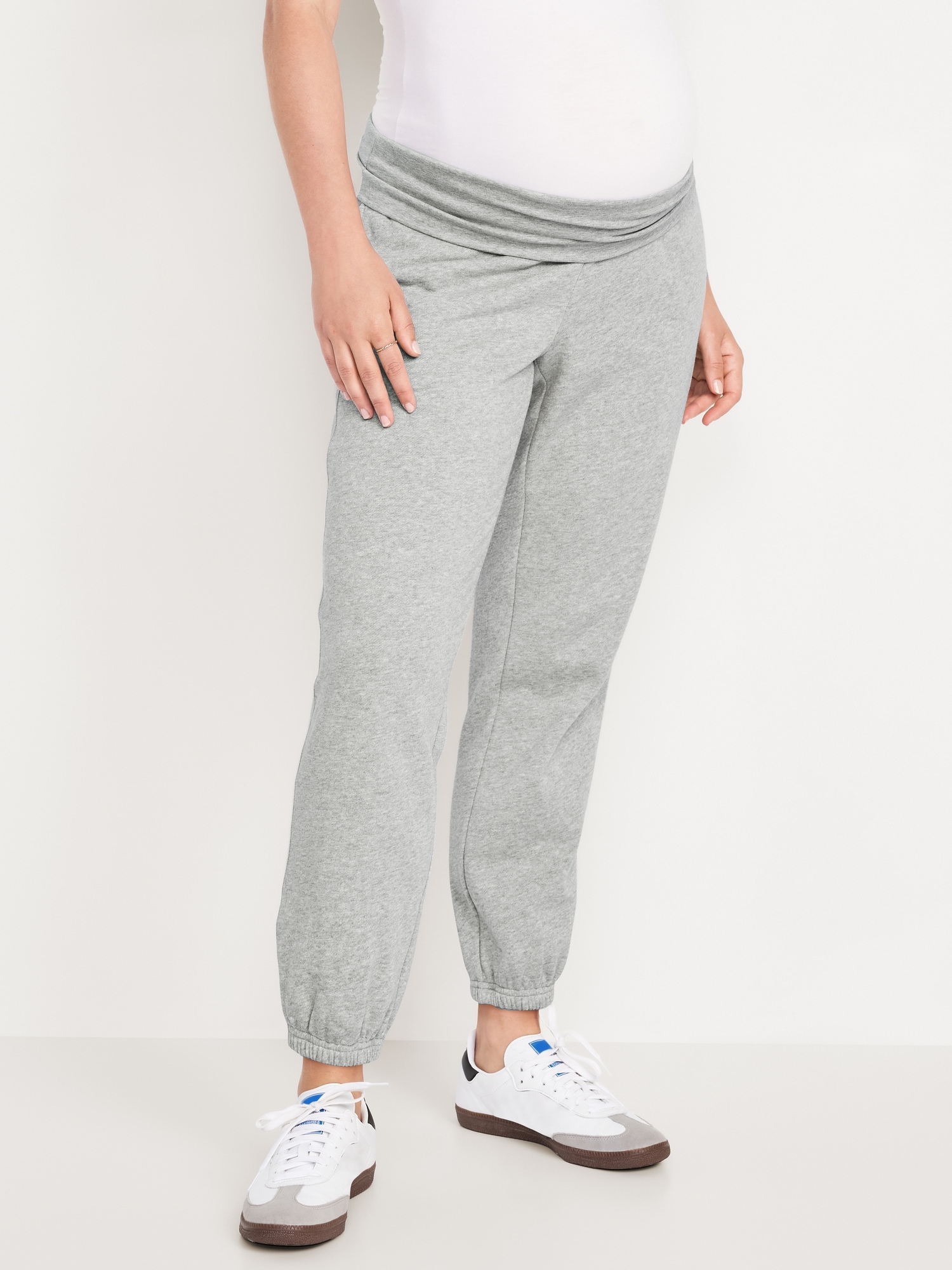 Maternity Rollover-Waist Jogger Sweatpants - Gray