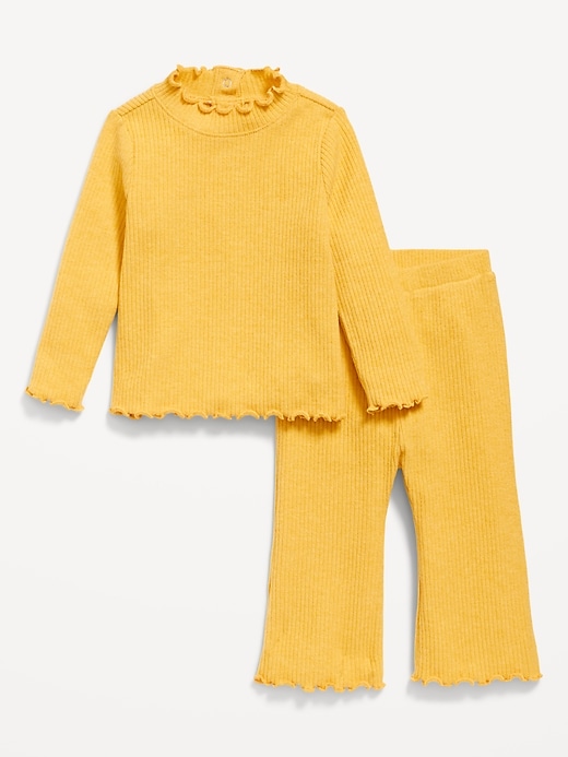 View large product image 1 of 2. Plush Ribbed Long-Sleeve Top and Flare Pants Set for Baby