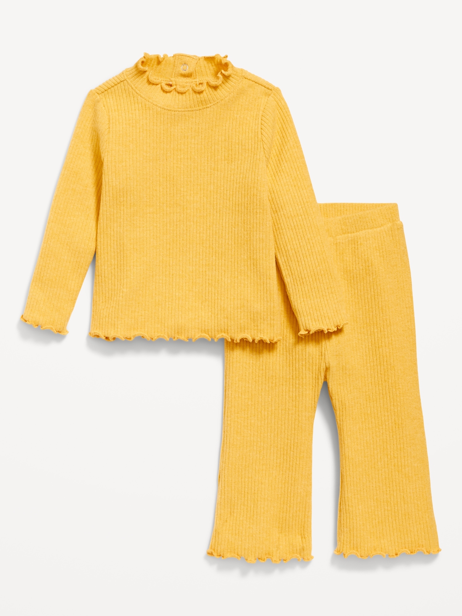 Ensemble haut à manches longues et pantalon évasé en tricot côtelé pelucheux pour bébé