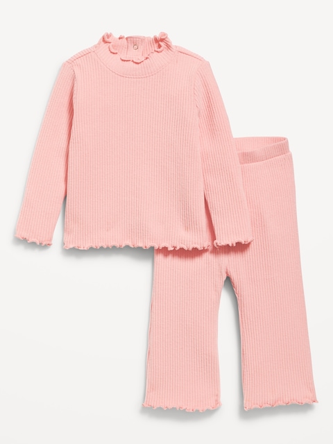 Plush Ribbed Long-Sleeve Top and Flare Pants Set for Baby