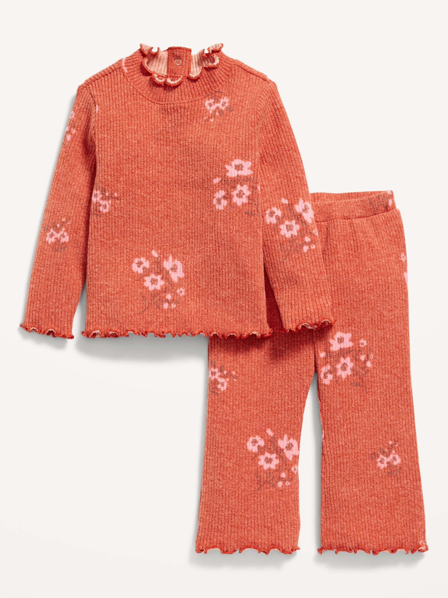 Plush Ribbed Long-Sleeve Top and Flare Pants Set for Baby