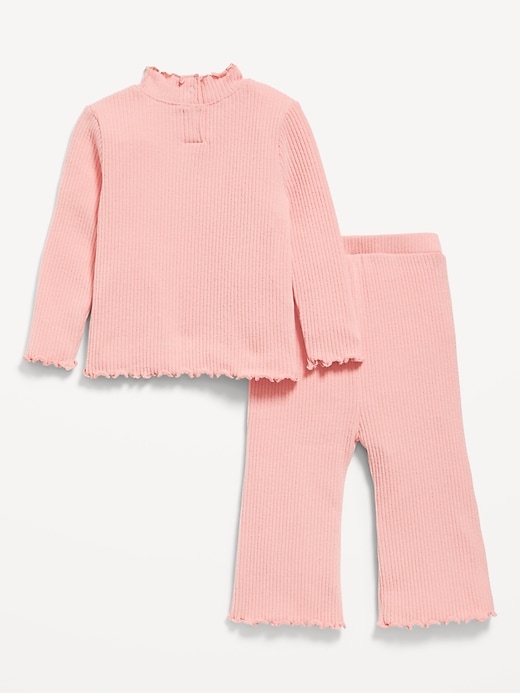 View large product image 2 of 3. Plush Ribbed Long-Sleeve Top and Flare Pants Set for Baby