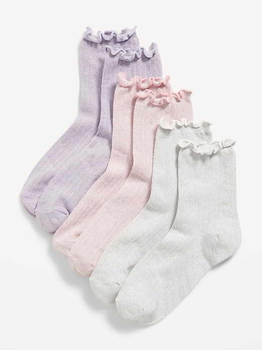 View large product image 1 of 1. Ruffle-Cuff Quarter-Crew Socks 3-Pack for Girls