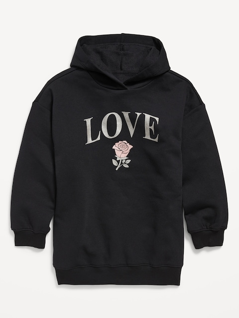 Oversized Graphic Pullover Tunic Hoodie for Girls
