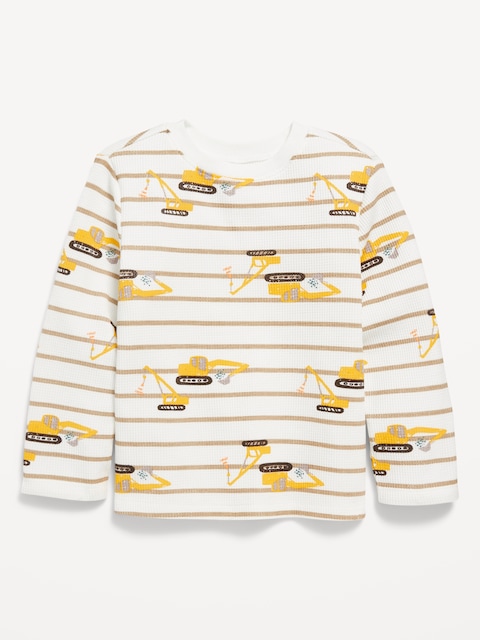 Printed Long-Sleeve Thermal-Knit T-Shirt for Toddler Boys - Tractor Truck Stripes