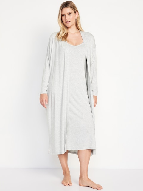 Maternity Robe and Nursing Nightgown Set - Gray