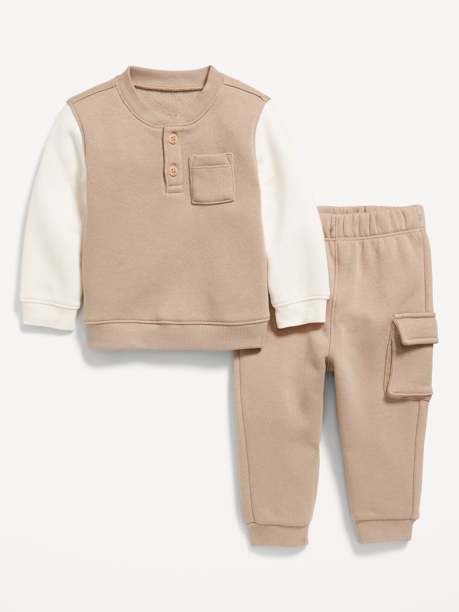 Ensemble de chandail henley et pantalon cargo en coton ouaté pour bébé