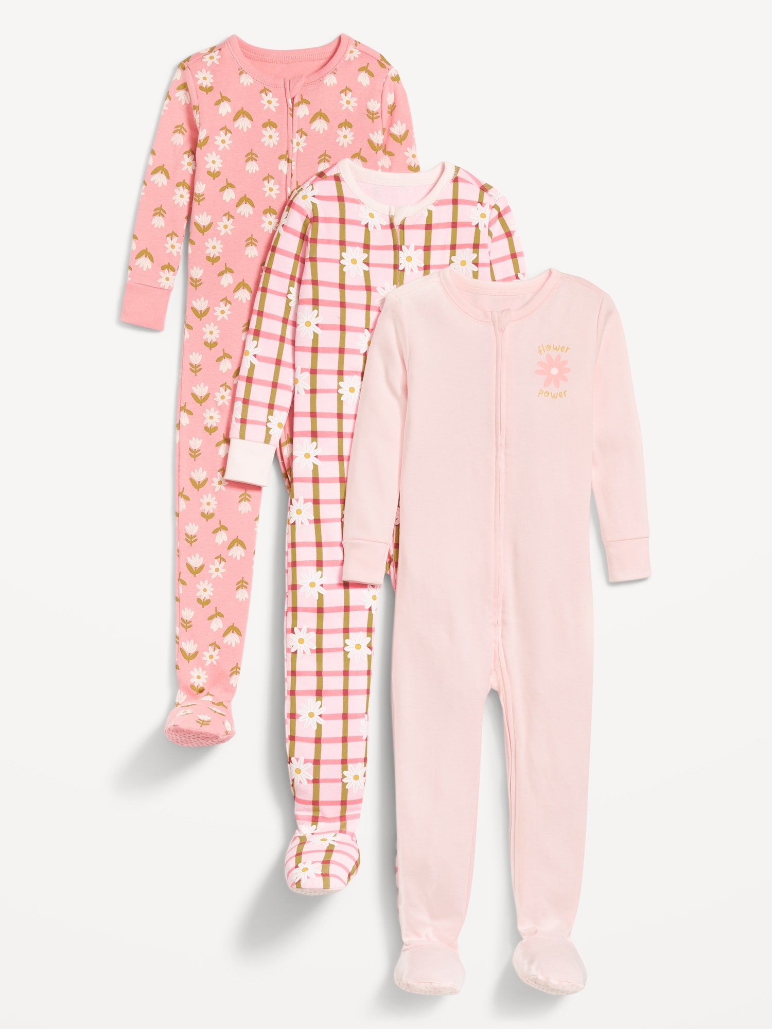 Old Navy Toddlers Snug Fit 2 Way Zip Pajama One Piece 3 Pack Amp Baby Pink Regular Size 6T