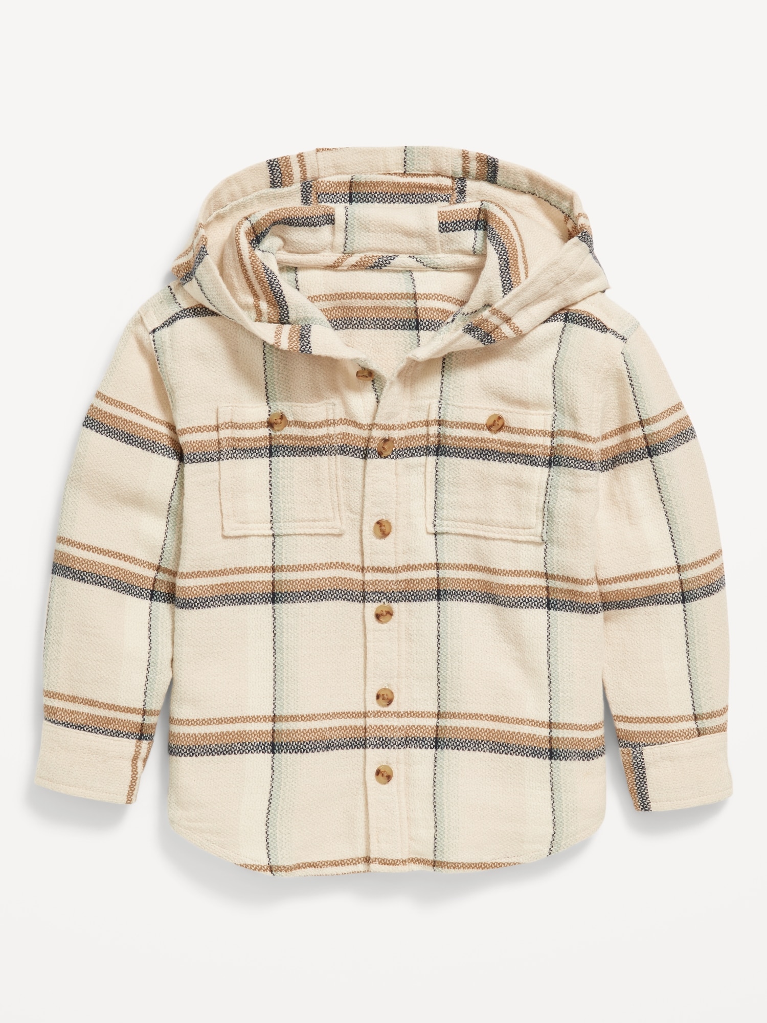 Long-Sleeve Hooded Flannel Shirt for Toddler Boys