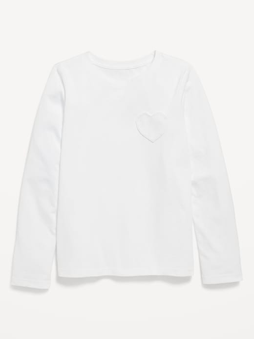 View large product image 1 of 2. Softest Long-Sleeve Heart-Pocket T-Shirt for Girls