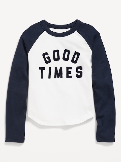 Long Raglan-Sleeve Graphic T-Shirt for Girls - Blue
