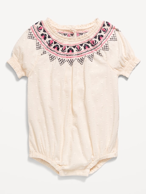 Textured Dobby Embroidered One-Piece Romper for Baby