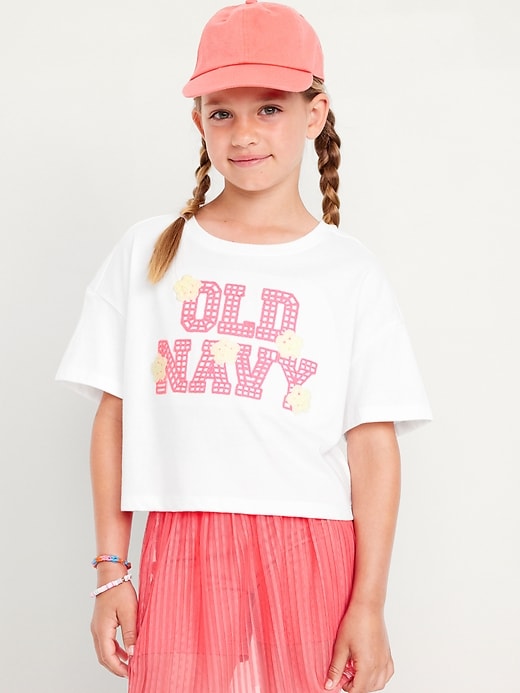 View large product image 1 of 3. Oversized Embroidered Graphic T-Shirt for Girls