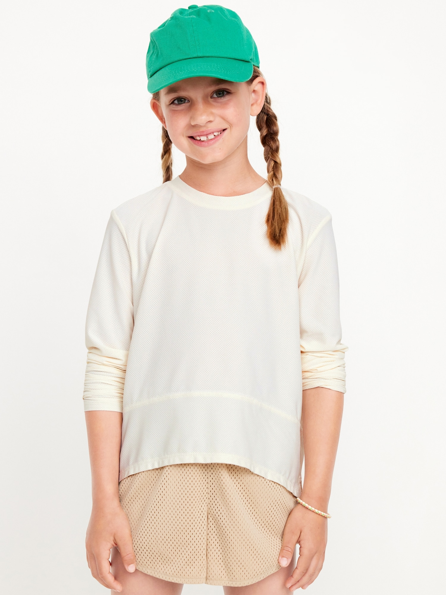 Long-Sleeve Curved-Hem Performance Top for Girls