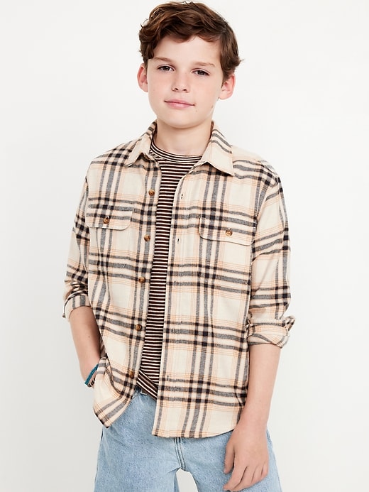 View large product image 1 of 2. Soft-Brushed Flannel Pocket Shirt for Boys