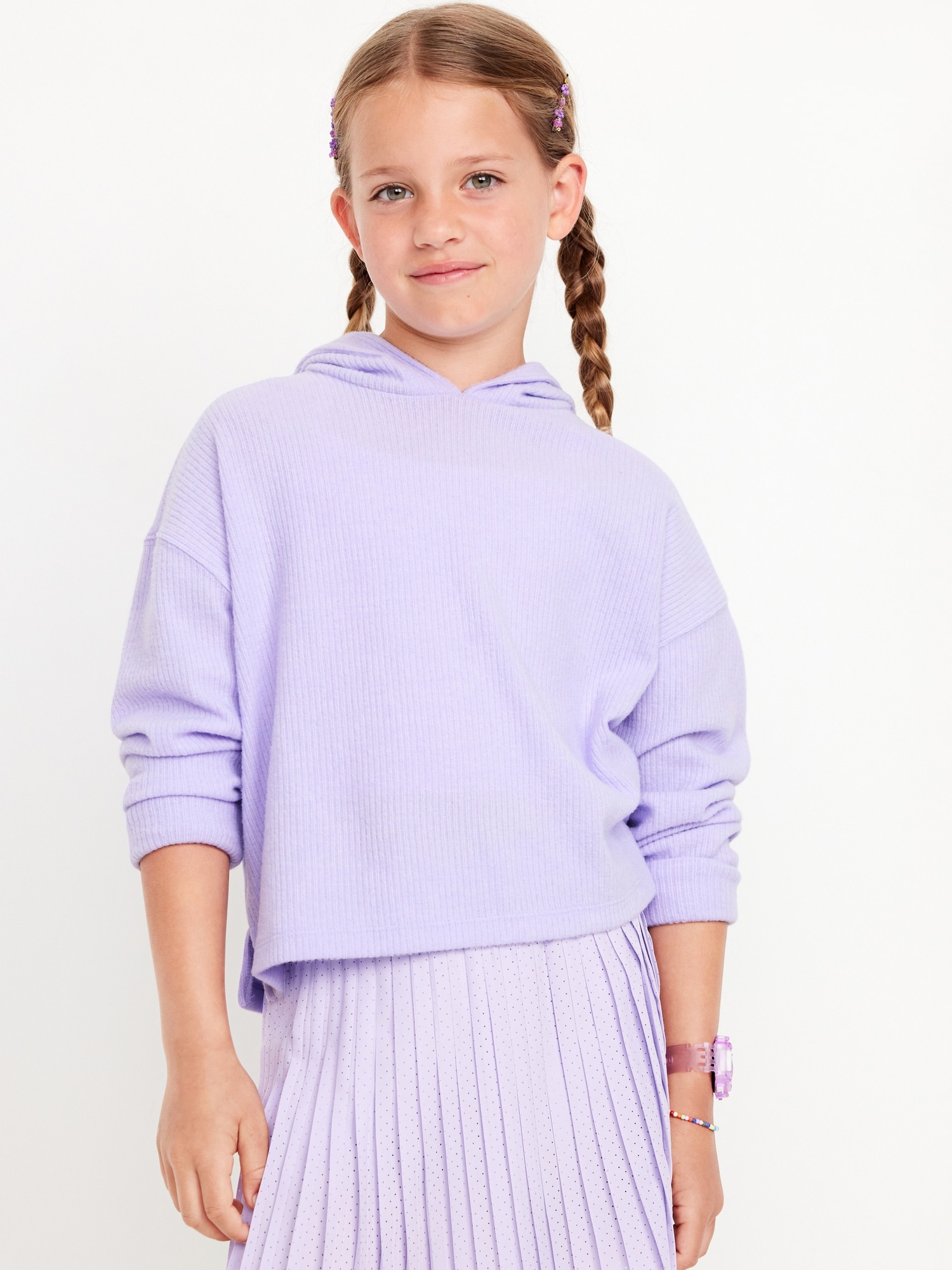 Cropped Plush Ribbed Hoodie for Girls