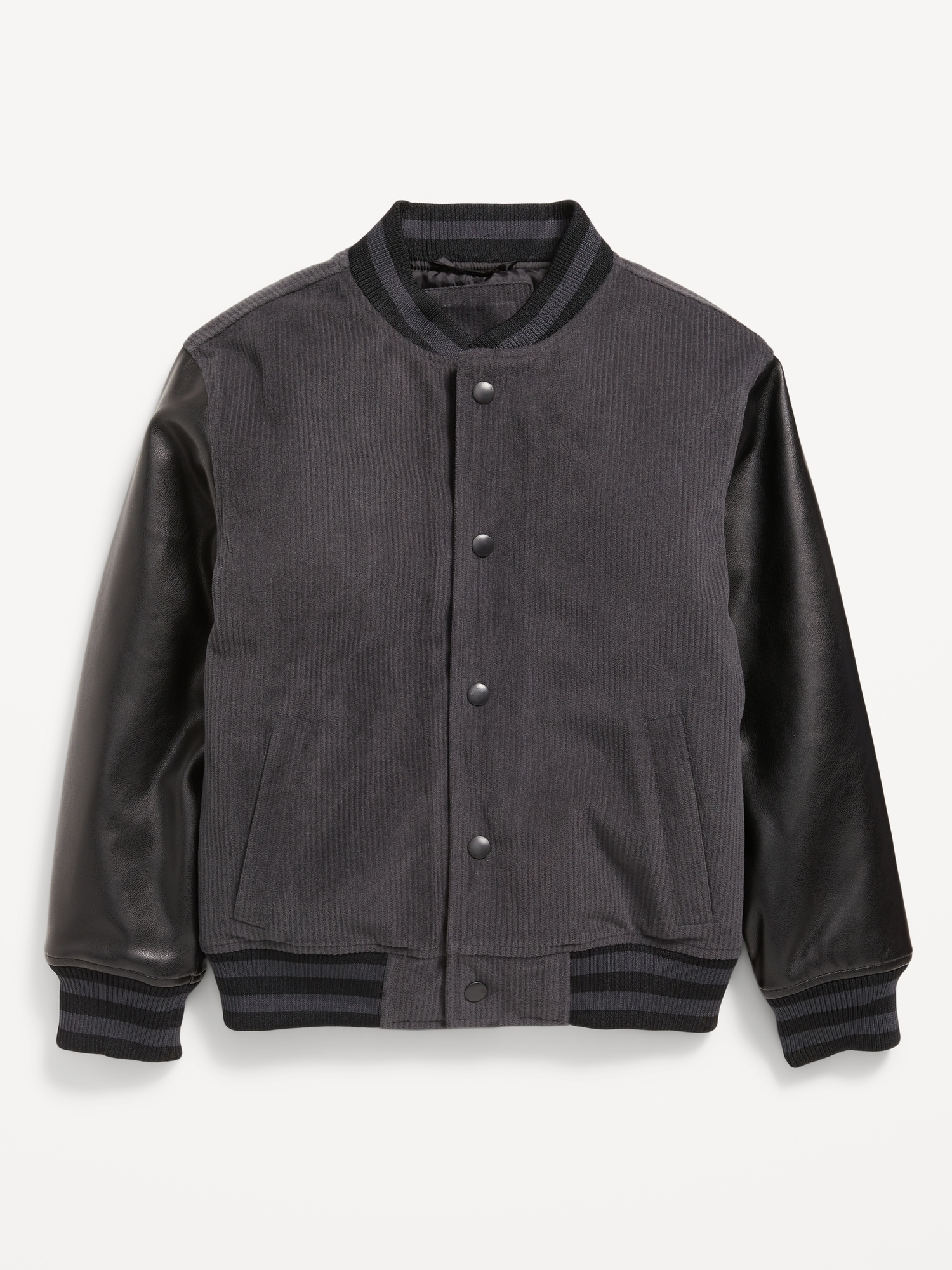 Water-Resistant Faux-Leather Sleeves Corduroy Bomber Jacket for Boys