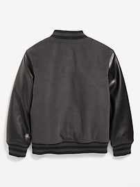 View large product image 3 of 3. Water-Resistant Faux-Leather Sleeves Corduroy Bomber Jacket for Boys