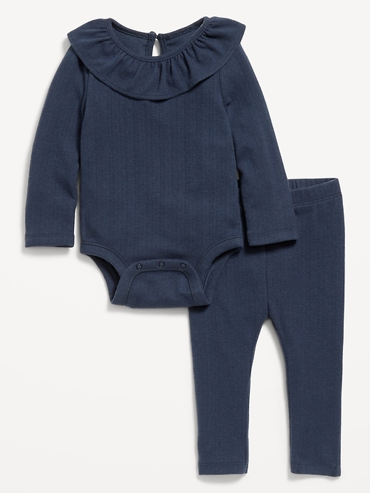 Voir une image plus grande du produit 1 de 2. Ensemble cache-couche à volants et pantalon en tricot pointelle pour bébé