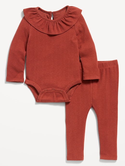 Voir une image plus grande du produit 1 de 2. Ensemble cache-couche à volants et pantalon en tricot pointelle pour bébé