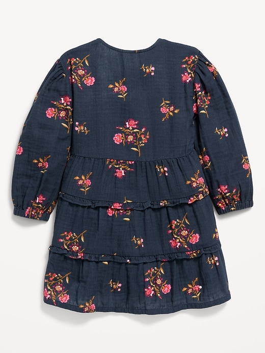 View large product image 2 of 2. Printed Long-Sleeve Tiered Double-Weave Dress for Toddler Girls