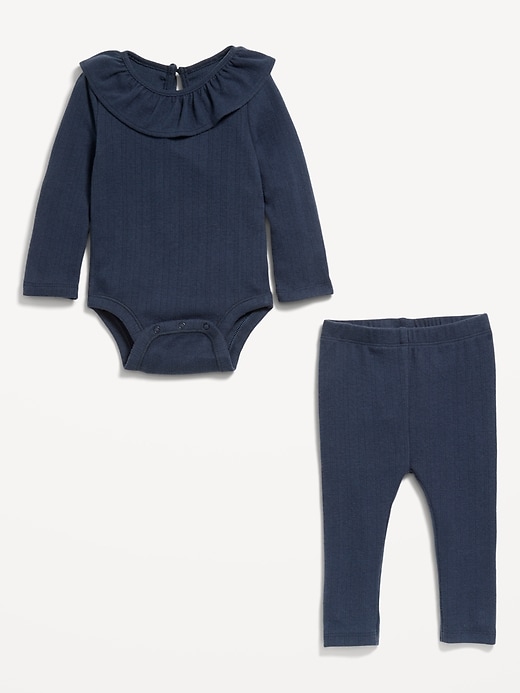 Voir une image plus grande du produit 2 de 2. Ensemble cache-couche à volants et pantalon en tricot pointelle pour bébé