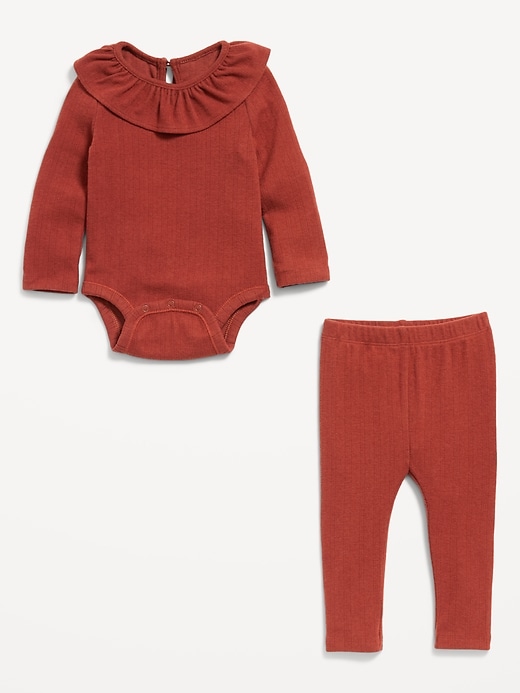 Voir une image plus grande du produit 2 de 2. Ensemble cache-couche à volants et pantalon en tricot pointelle pour bébé