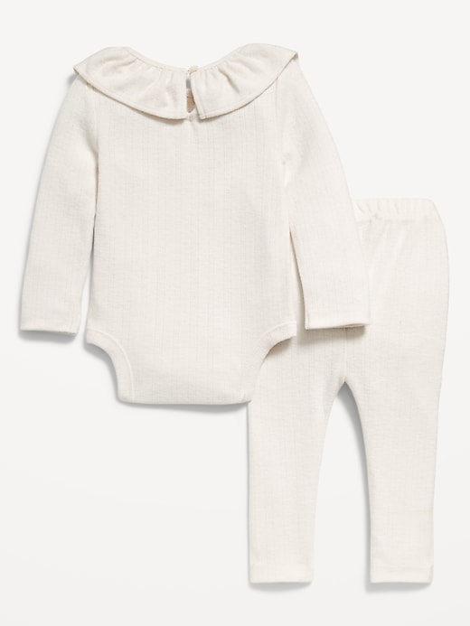 View large product image 2 of 3. Ruffled Pointelle-Knit Bodysuit and Pants Set for Baby