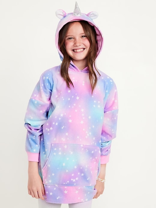 Voir une image plus grande du produit 1 de 3. Chandail à capuchon de pyjama surdimensionné à motif de bestioles avec poche pour fille