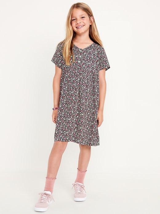 View large product image 1 of 3. Loose Short-Sleeve Crepe Dress for Girls