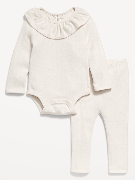 View large product image 1 of 3. Ruffled Pointelle-Knit Bodysuit and Pants Set for Baby