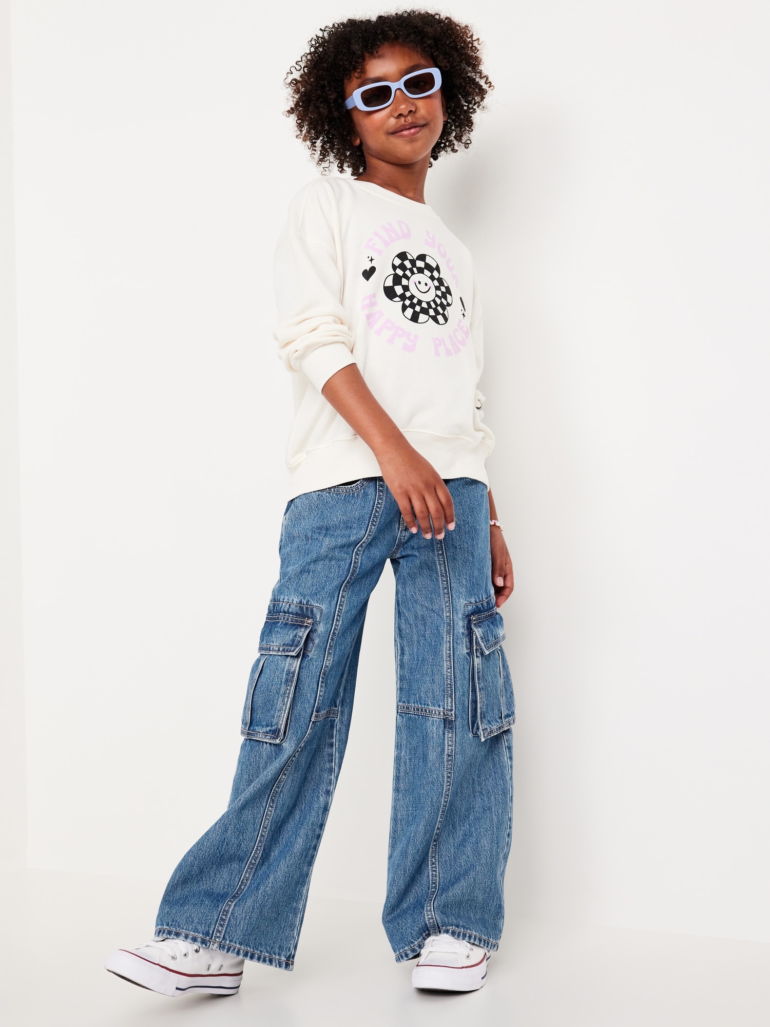 High-Waisted Super Baggy Wide-Leg Cargo Jeans for Girls