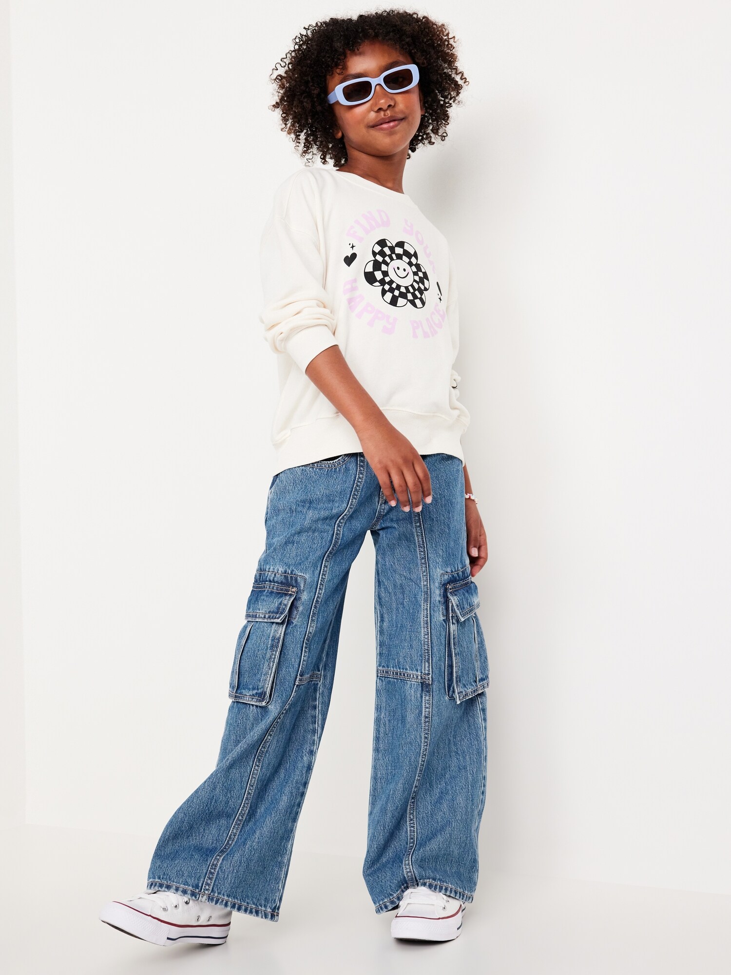 Jeans Cargo Fille Coupe Large Taille Haute - Style Baggy Décontracté - Pantalon De Survêtement Confortable
