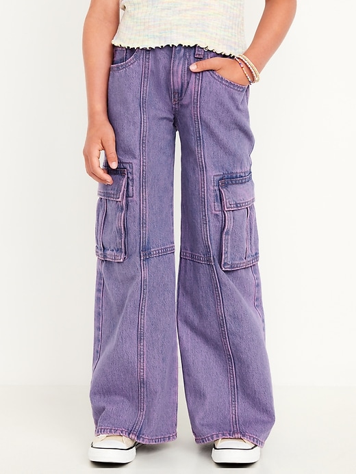 View large product image 1 of 5. High-Waisted Super Baggy Wide-Leg Cargo Jeans for Girls