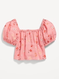 View large product image 3 of 3. Puff-Sleeve Double-Weave Tie-Knot Top for Girls