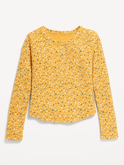 Printed Long-Sleeve Henley T-Shirt for Girls