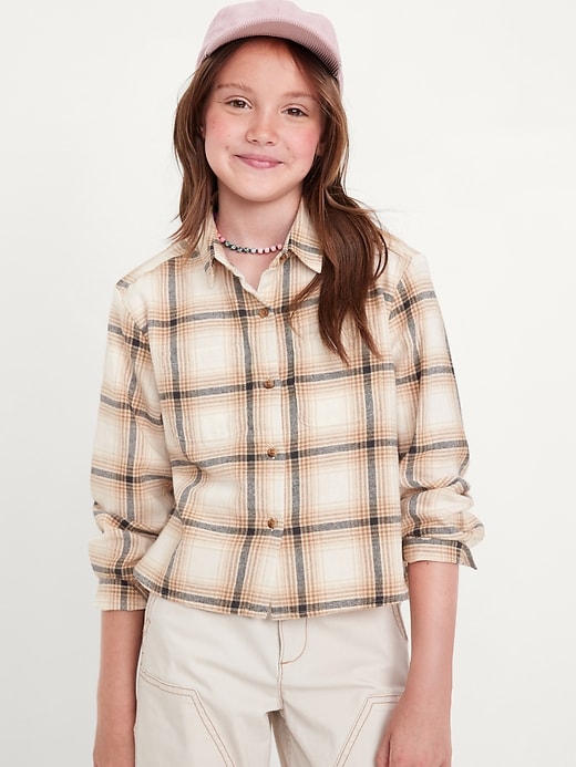 View large product image 1 of 3. Cropped Long-Sleeve Plaid Pocket Flannel Shirt for Girls