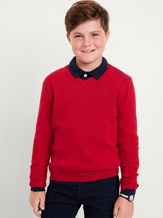 View large product image 1 of 3. School Uniform Solid V-Neck Sweater for Boys