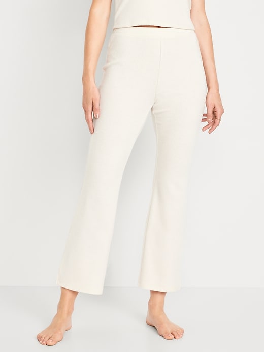 Image number 1 showing, High-Waisted Ribbed Crop Flare Lounge Pants