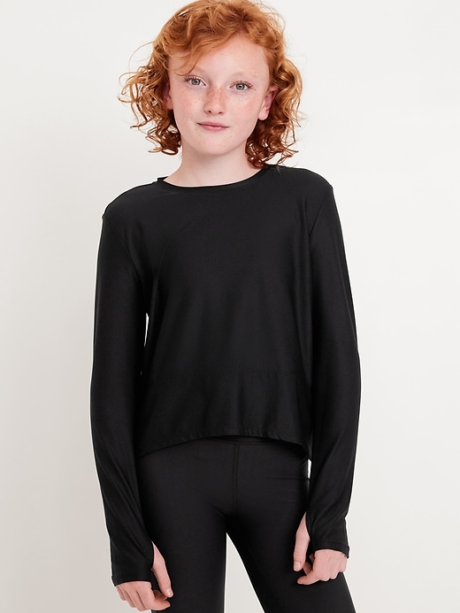 View large product image 1 of 4. Long-Sleeve Curved-Hem Performance Top for Girls