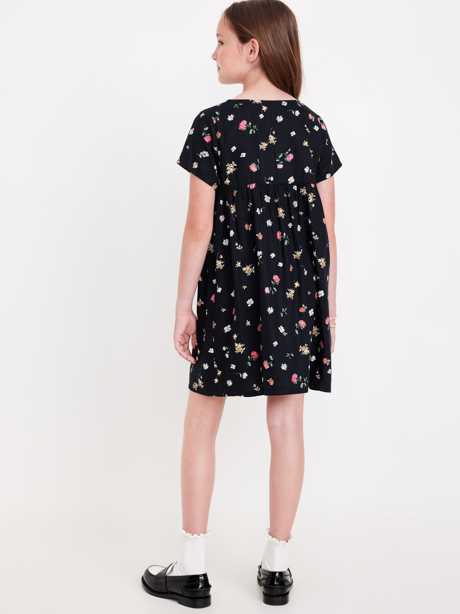 Loose Short-Sleeve Crepe Dress for Girls