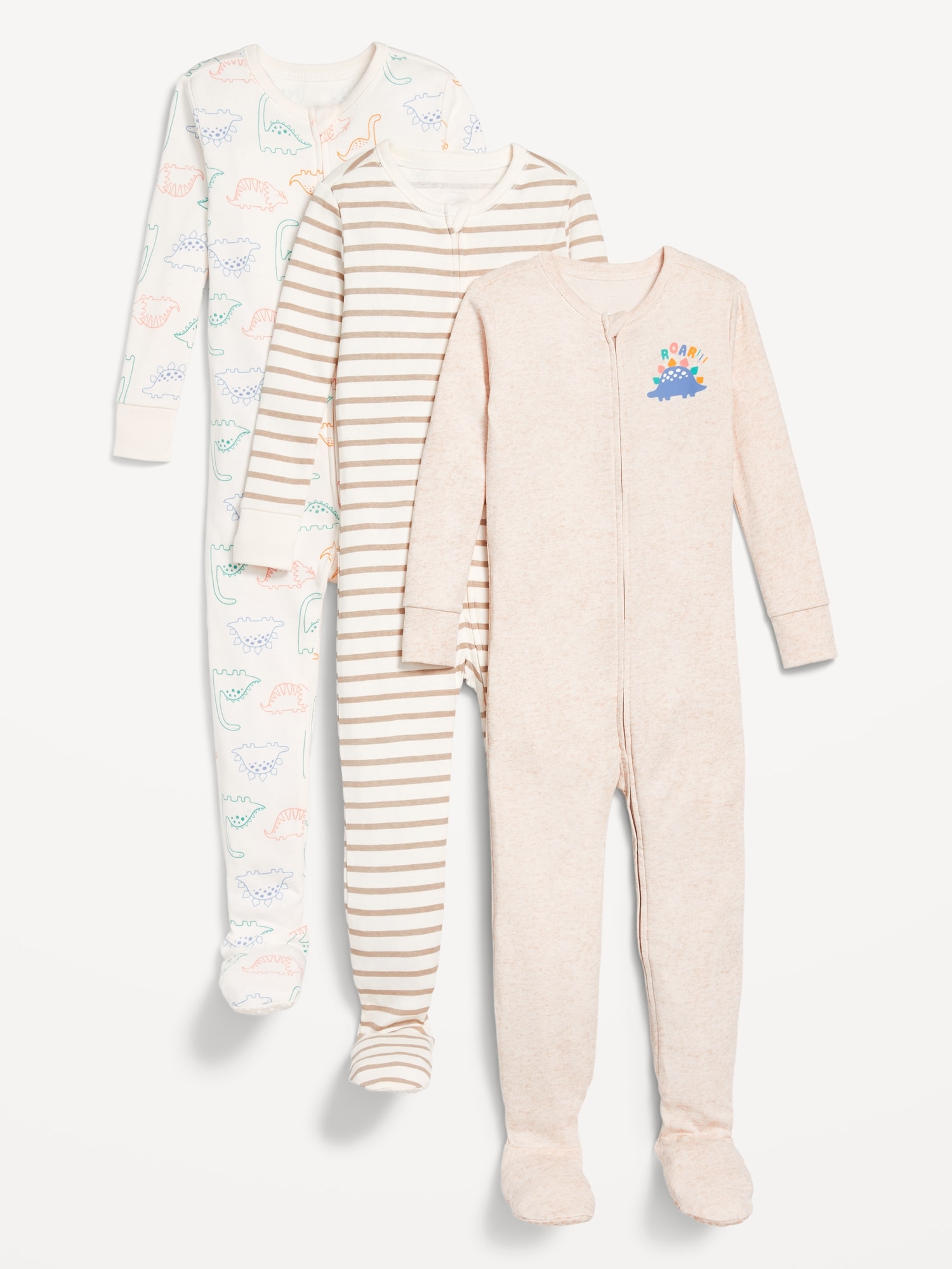 Snug-Fit 2-Way-Zip Pajama One-Piece 3-Pack for Toddler & Baby