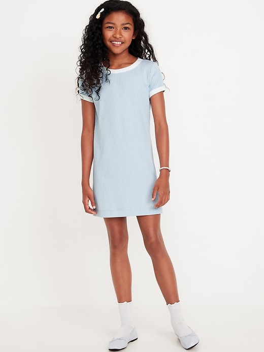 View large product image 1 of 4. Short-Sleeve Ribbed Dress for Girls