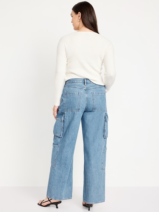 Image number 5 showing, Mid-Rise Baggy Wide-Leg Cargo Jeans