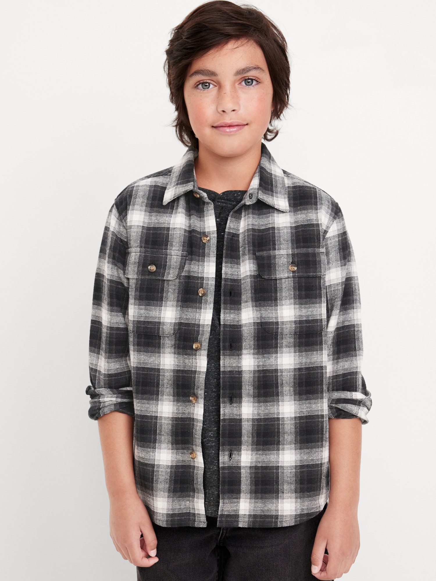 Chemise en flanelle brossée douce à poche pour Garçon