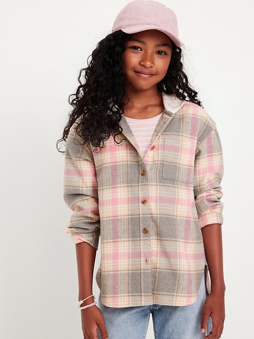 View large product image 1 of 3. Long-Sleeve Hooded Flannel Shirt for Girls