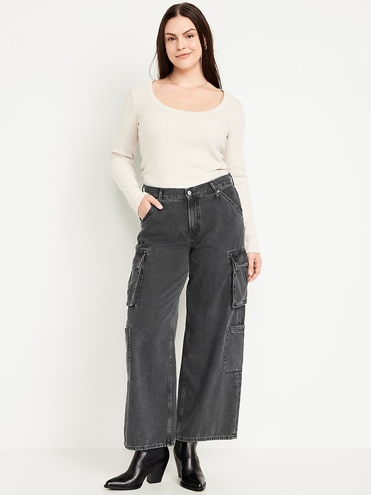 Image number 5 showing, Mid-Rise Baggy Wide-Leg Cargo Jeans