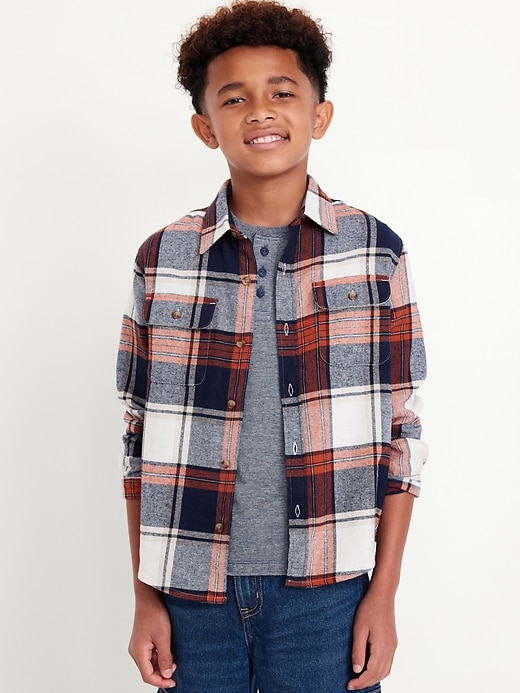 View large product image 1 of 3. Soft-Brushed Flannel Pocket Shirt for Boys