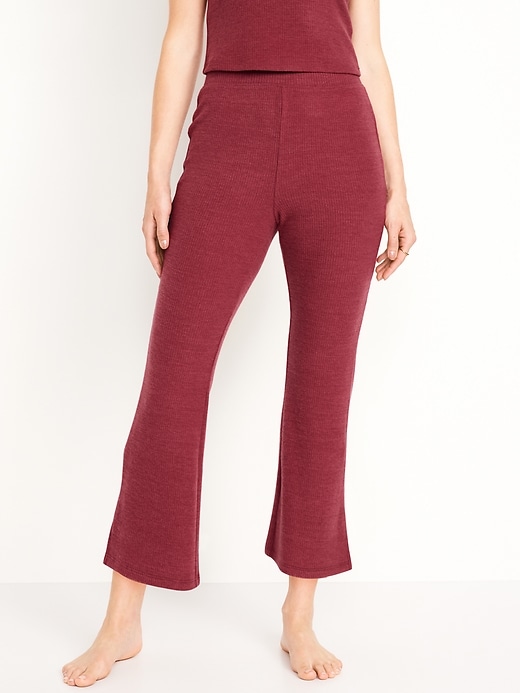 Image number 1 showing, High-Waisted Ribbed Crop Flare Lounge Pants